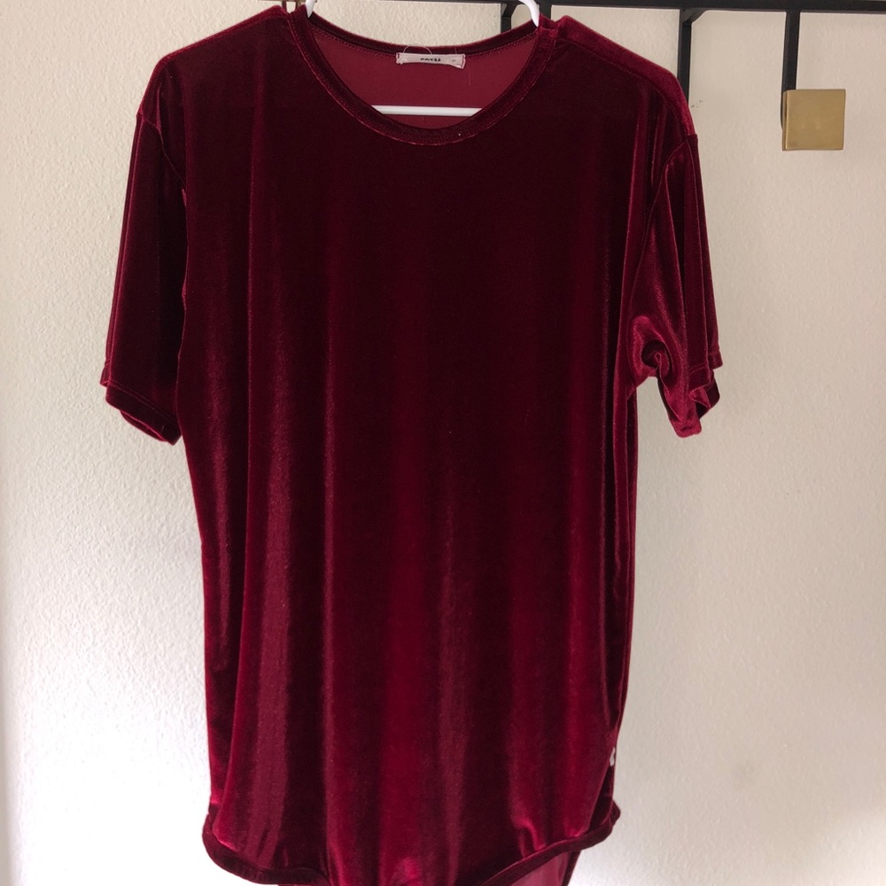 ASOS Red Velvet Longline T Shirt